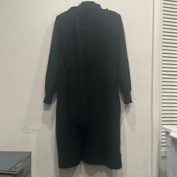 Venesha Angora Vintage Coat black built in lace scarf soft medium oversized - Picture 2 of 13